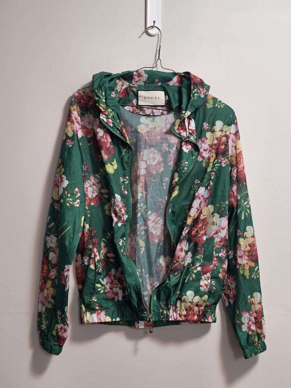 Green Floral Hooded Lightweight Windbreaker Jacket